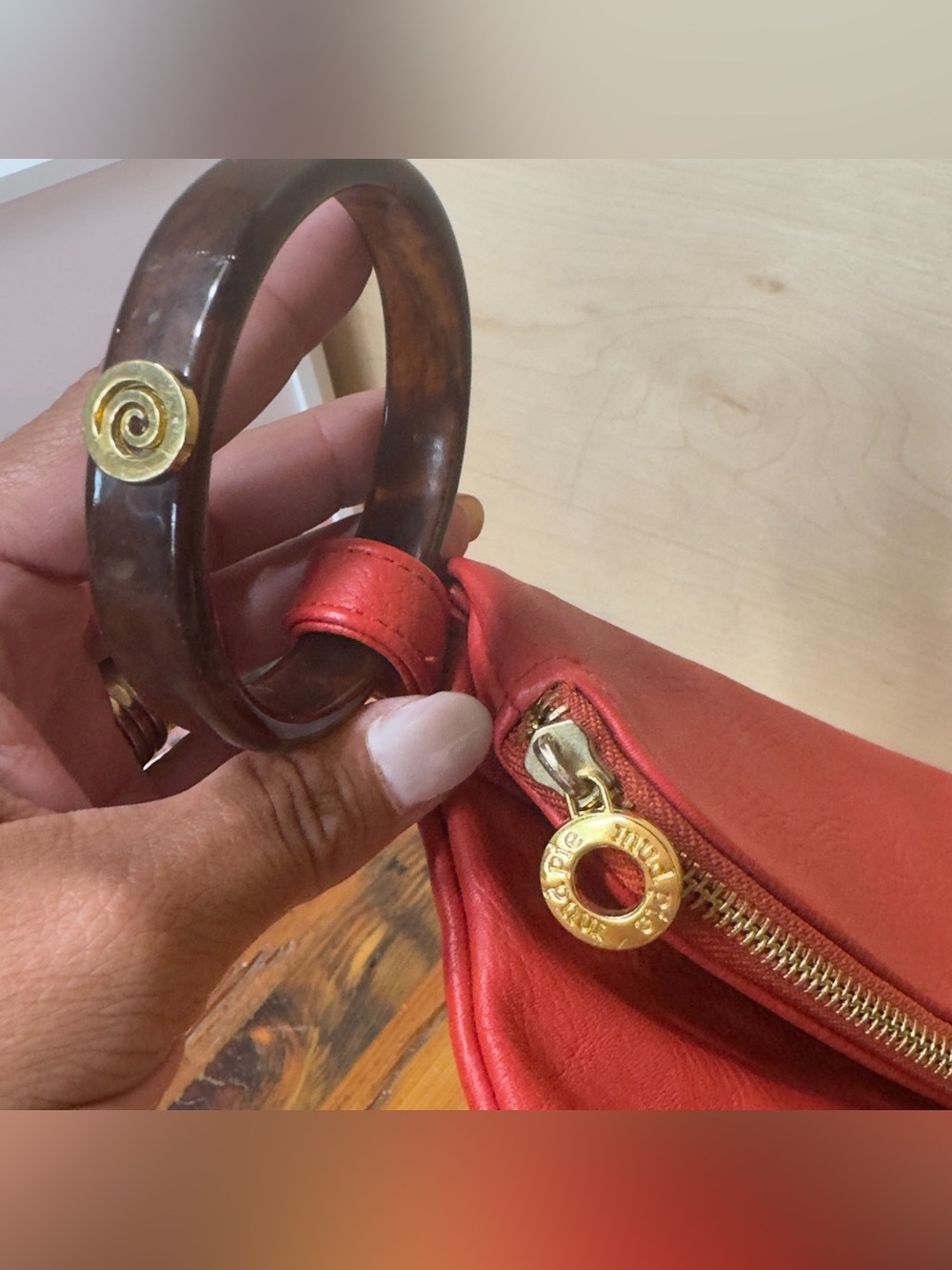 Mud pie Red orange Leather Fold-Over Wristlet Clutch - Picture 3 of 8